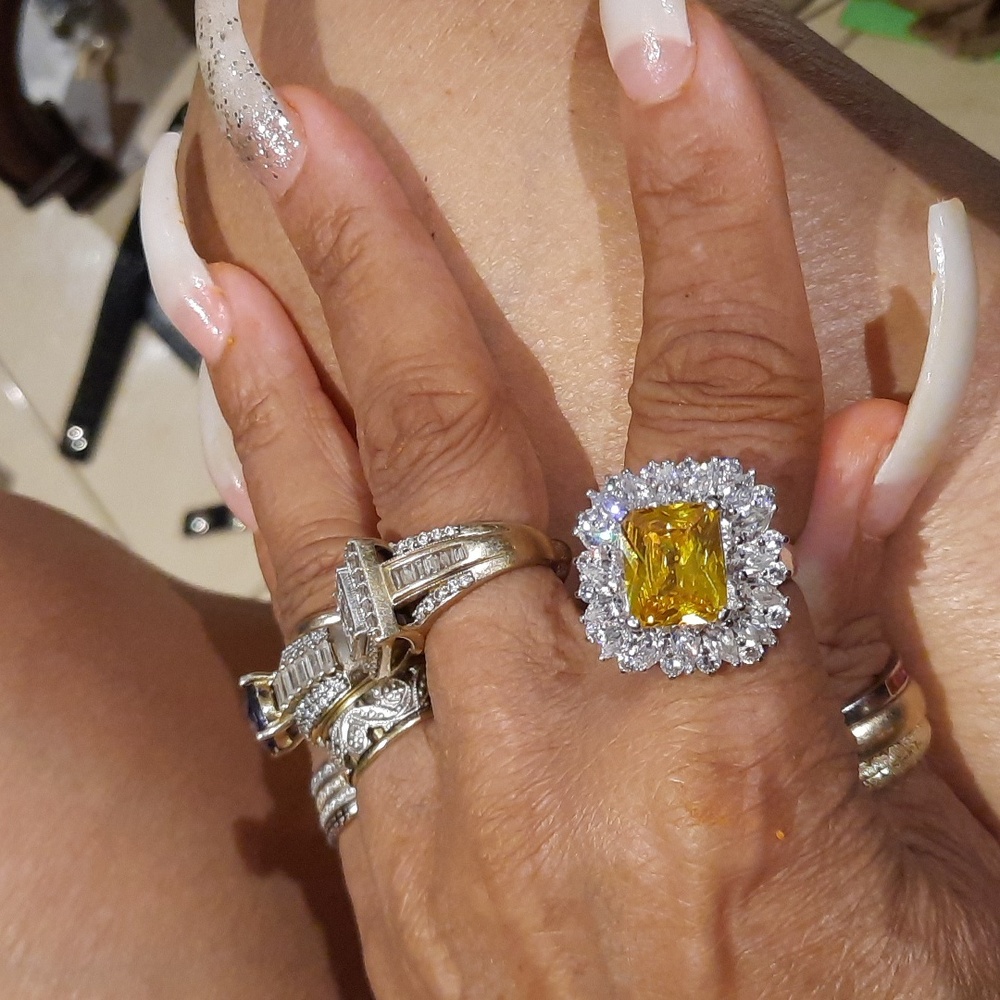 GENUINE AUTH NOVEMBER BIRTHSTONE CITRINE DIAMONELLE MASSIVE COCKTAIL RING 9